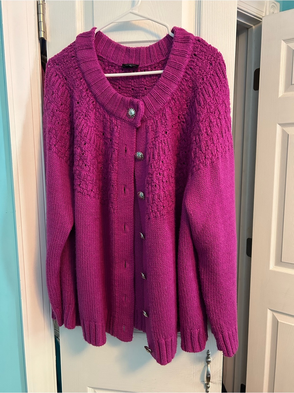 Talbots Fuchsia Button-Up Knit Cardigan